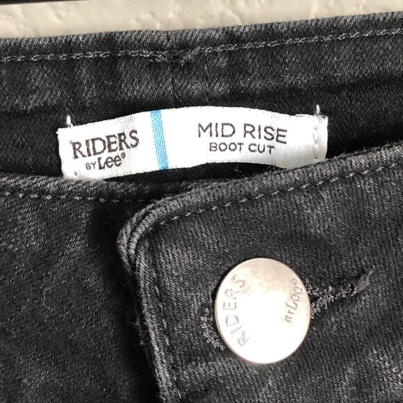 Riders by Lee Midrise Boot Cut Black Denim Jeans Women's 12 Petite Solid EUC - Picture 6 of 11
